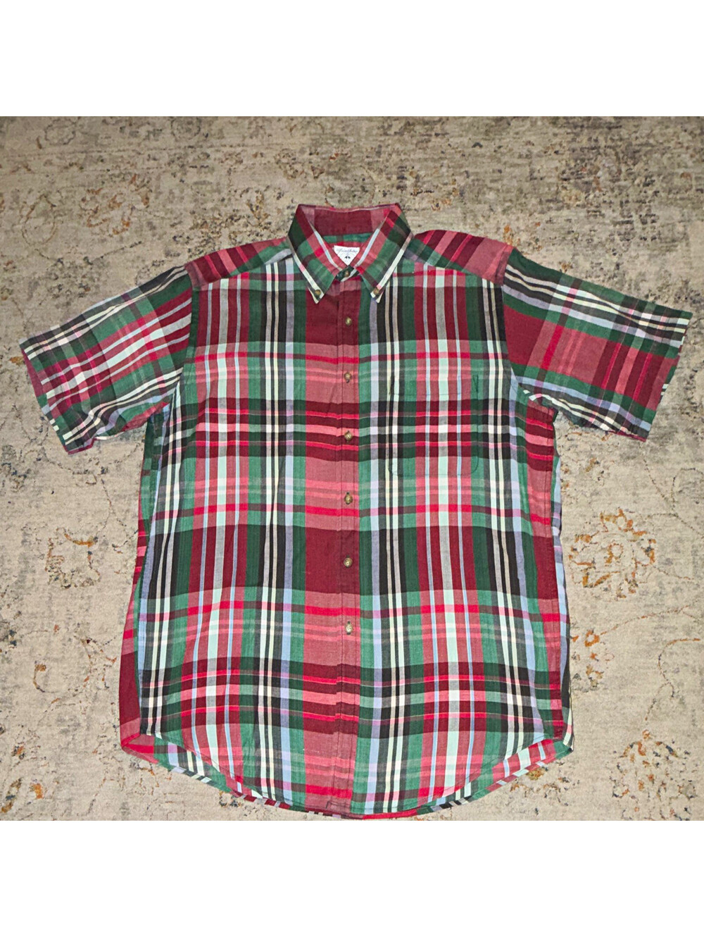 Brooks Brothers Men's Plaid Woven Cotton Button-Down Short Sleeve Shirt M A389